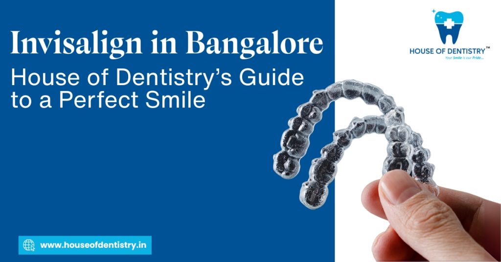Close-up of Invisalign clear aligners on teeth showing teeth straightening process